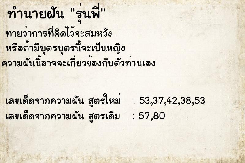 ทำนายฝัน รุ่นพี่ ทำนายฝัน รุ่นพี่
