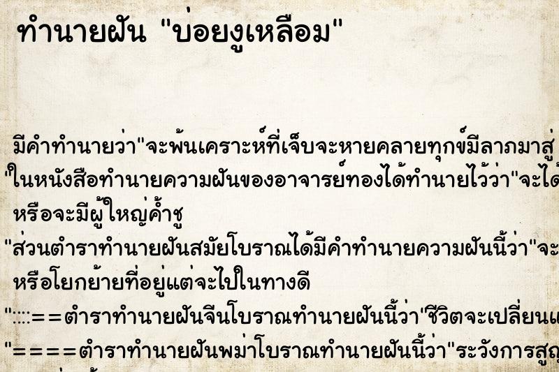 ทำนายฝันบ่อยงูเหลือม ทำนายฝันทำนายฝันบ่อยงูเหลือม