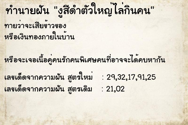 ทำนายฝันงูสีดำตัวใหญ่ไล่กินคน ทำนายฝันทำนายฝันงูสีดำตัวใหญ่ไล่กินคน