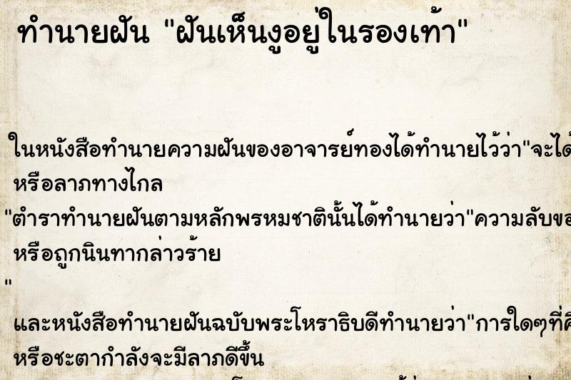 ทำนายฝัน ฝันเห็นงูอยู่ในรองเท้า