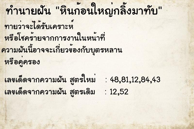 ทำนายฝัน หินก้อนใหญ่กลิ้งมาทับ ทำนายฝัน หินก้อนใหญ่กลิ้งมาทับ