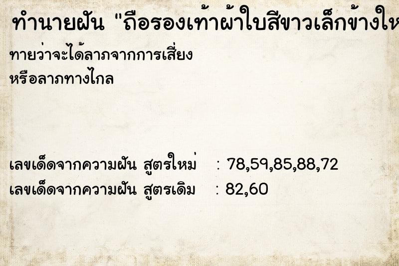 ทำนายฝันถือรองเท้าผ้าใบสีขาวเล็กข้างใหญ่ข้าง ทำนายฝันทำนายฝันถือรองเท้าผ้าใบสีขาวเล็กข้างใหญ่ข้าง