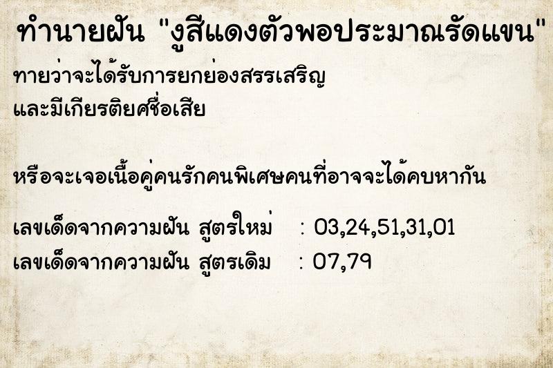 ทำนายฝัน งูสีแดงตัวพอประมาณรัดแขน ทำนายฝัน งูสีแดงตัวพอประมาณรัดแขน