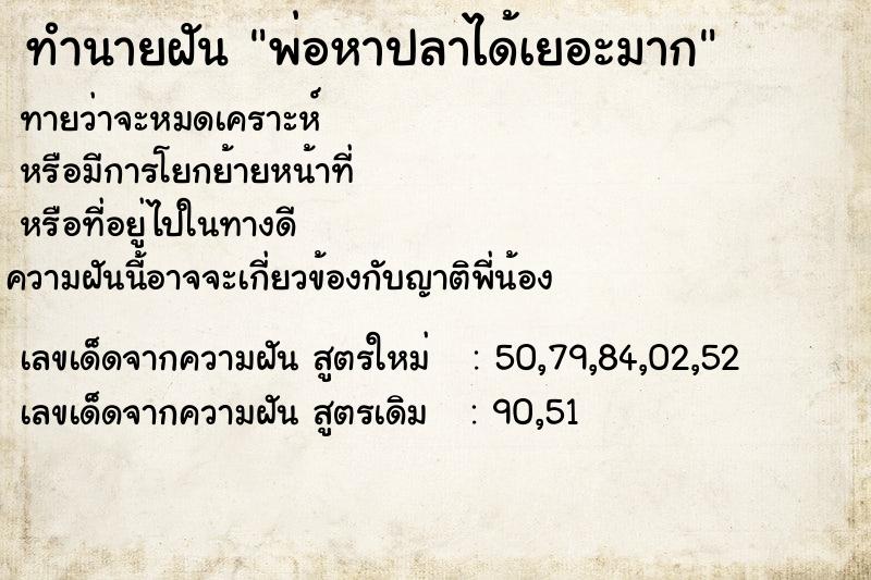 ทำนายฝันพ่อหาปลาได้เยอะมาก ทำนายฝันทำนายฝันพ่อหาปลาได้เยอะมาก