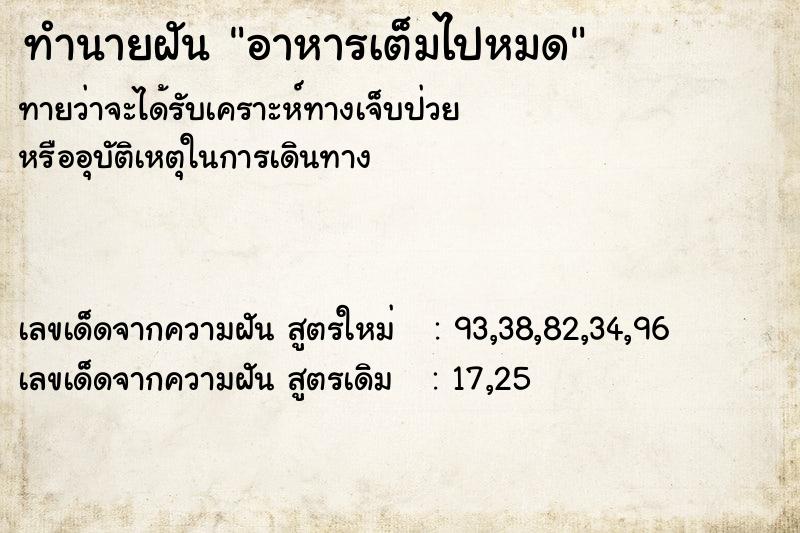 ทำนายฝันอาหารเต็มไปหมด ทำนายฝันทำนายฝันอาหารเต็มไปหมด
