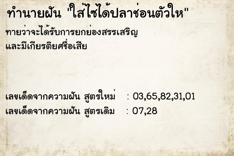 ทำนายฝัน ใส่ไซได้ปลาช่อนตัวให ทำนายฝัน ใส่ไซได้ปลาช่อนตัวให