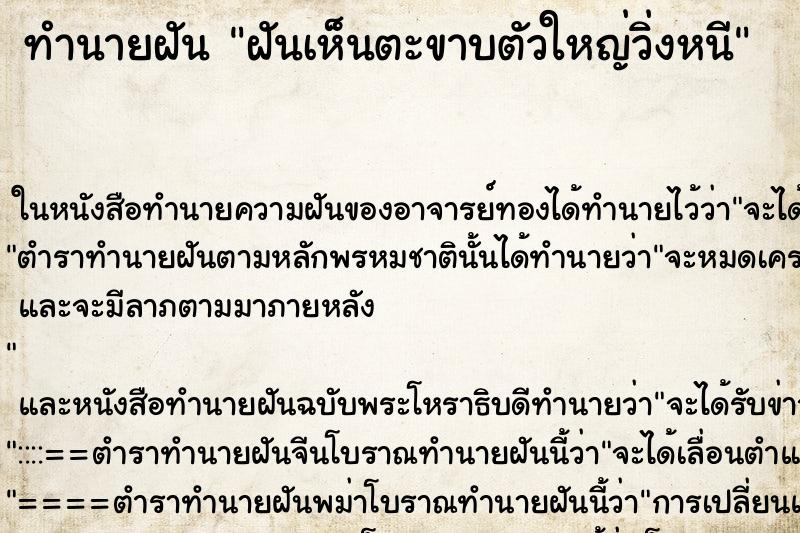 ทำนายฝัน ฝันเห็นตะขาบตัวใหญ่วิ่งหนี ทำนายฝัน ฝันเห็นตะขาบตัวใหญ่วิ่งหนี