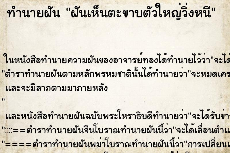 ทำนายฝัน ฝันเห็นตะขาบตัวใหญ่วิ่งหนี ตำราโบราณ แม่นที่สุดในโลก