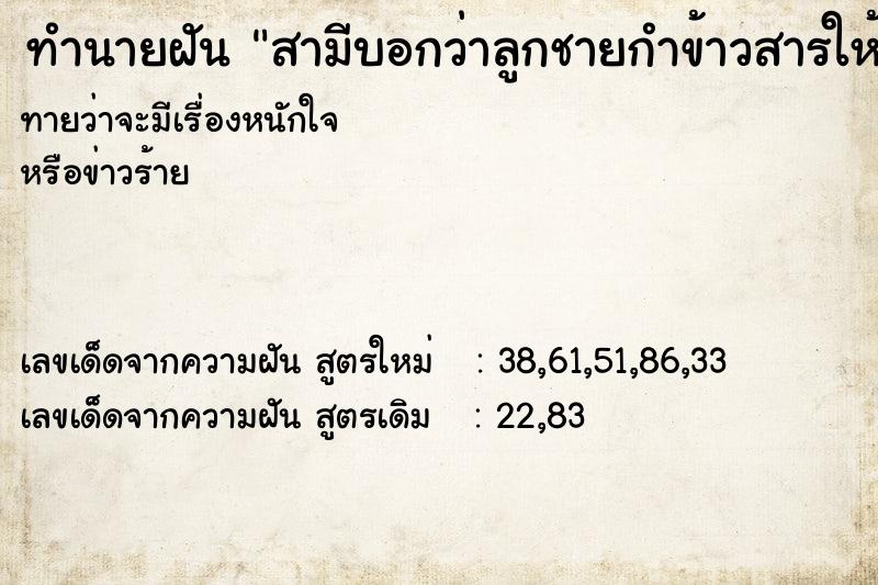 ทำนายฝันทำนายฝันสามีบอกว่าลูกชายกำข้าวสารให้1กำ