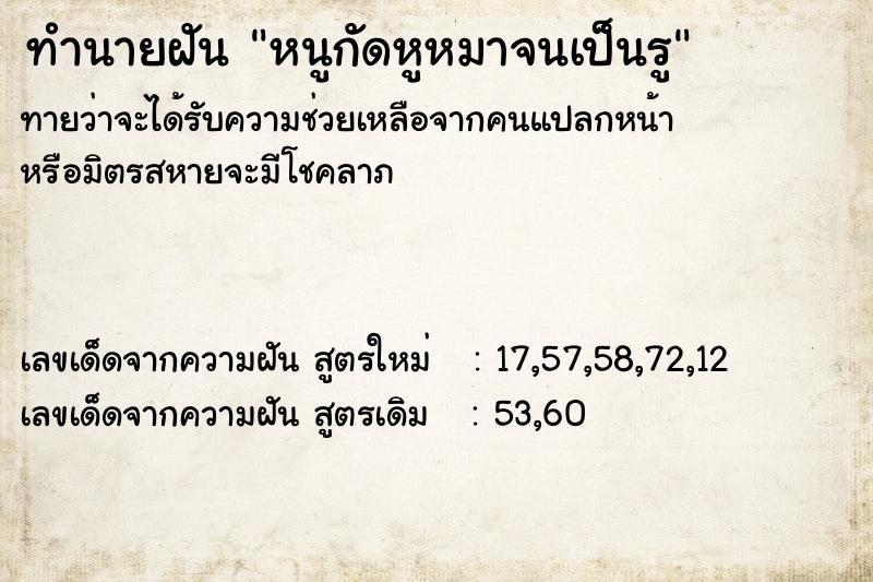 ทำนายฝันทำนายฝันหนูกัดหูหมาจนเป็นรู