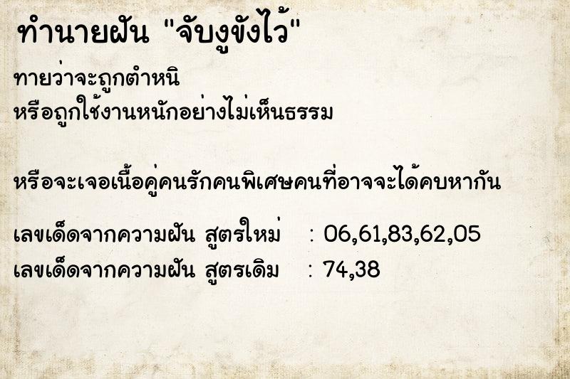 ทำนายฝันทำนายฝันจับงูขังไว้
