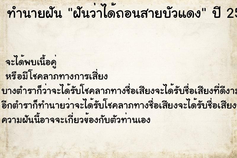 ทำนายฝันฝันว่าได้ถอนสายบัวแดง ทำนายฝันทำนายฝันฝันว่าได้ถอนสายบัวแดง