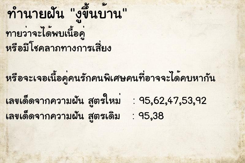 ทำนายฝันงูขึ้นบ้าน ทำนายฝันทำนายฝันงูขึ้นบ้าน