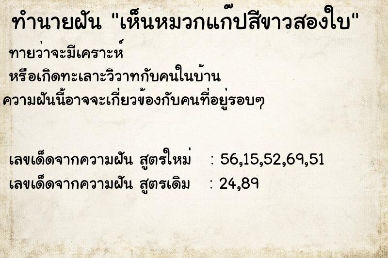 ทำนายฝันทำนายฝันเห็นหมวกแก๊ปสีขาวสองใบ