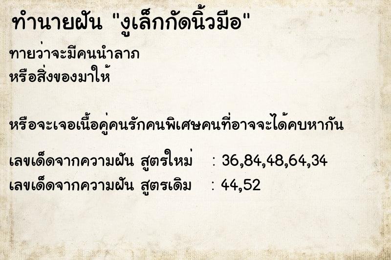 ทำนายฝันงูเล็กกัดนิ้วมือ ทำนายฝันทำนายฝันงูเล็กกัดนิ้วมือ
