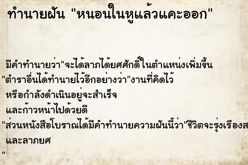 ทำนายฝันหนอนในหูแล้วแคะออก ทำนายฝันทำนายฝันหนอนในหูแล้วแคะออก