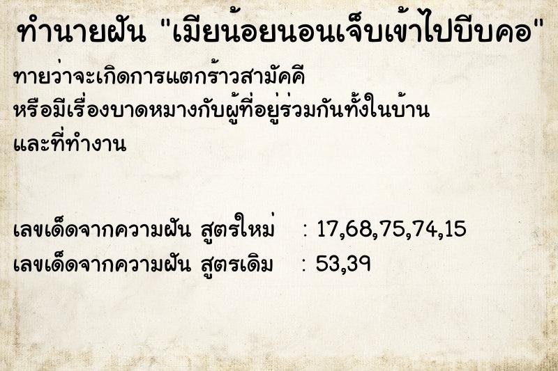 ทำนายฝันทำนายฝันเมียน้อยนอนเจ็บเข้าไปบีบคอ