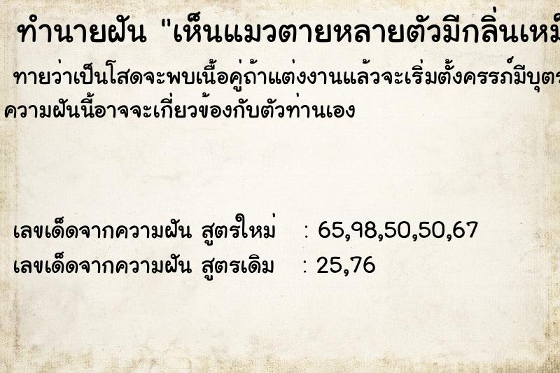 ทำนายฝันเห็นแมวตายหลายตัวมีกลิ่นเหม็น ทำนายฝันทำนายฝันเห็นแมวตายหลายตัวมีกลิ่นเหม็น
