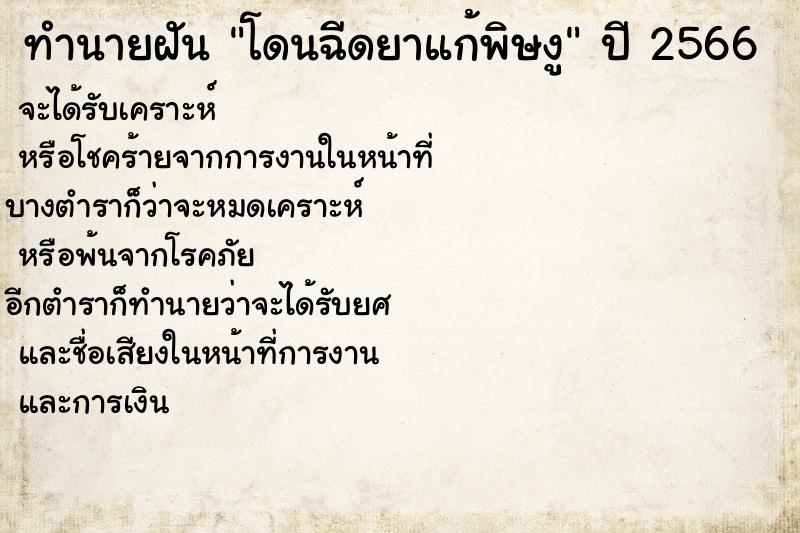 ทำนายฝันทำนายฝันโดนฉีดยาแก้พิษงู