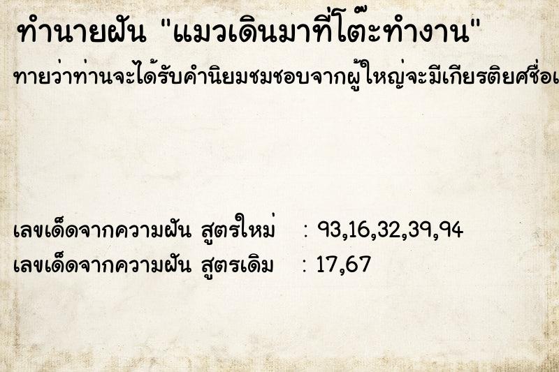 ทำนายฝัน แมวเดินมาที่โต๊ะทำงาน