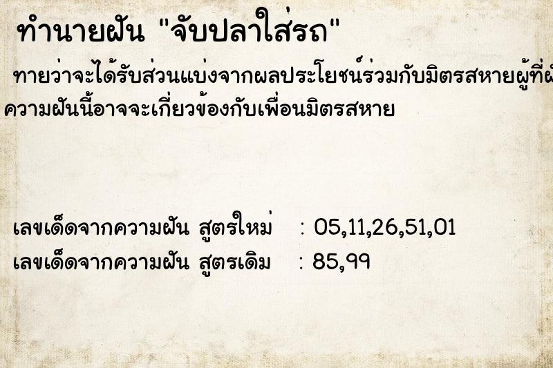 ทำนายฝัน จับปลาใส่รถ ทำนายฝัน จับปลาใส่รถ