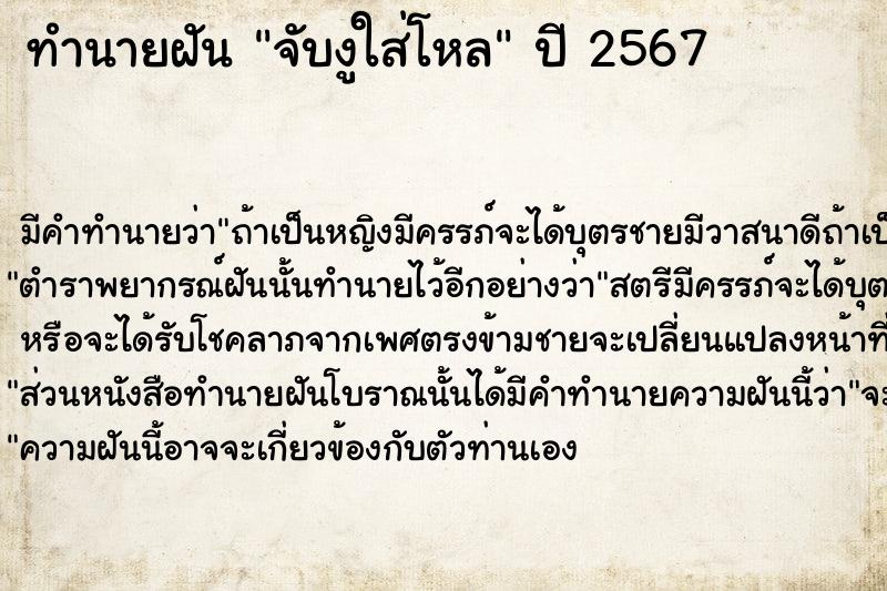 ทำนายฝันทำนายฝันจับงูใส่โหล