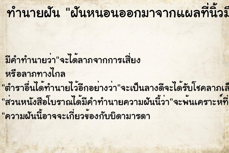 ทำนายฝันฝันหนอนออกมาจากแผลที่นิ้วมือ ทำนายฝันทำนายฝันฝันหนอนออกมาจากแผลที่นิ้วมือ