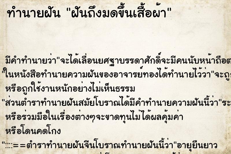 ทำนายฝันฝันถึงมดขึ้นเสื้อผ้า ทำนายฝันทำนายฝันฝันถึงมดขึ้นเสื้อผ้า