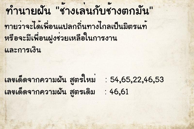 ทำนายฝันทำนายฝันช้างเล่นกับช้างตกมัน