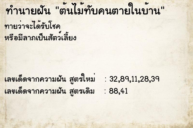 ทำนายฝันต้นไม้ทับคนตายในบ้าน ทำนายฝันทำนายฝันต้นไม้ทับคนตายในบ้าน
