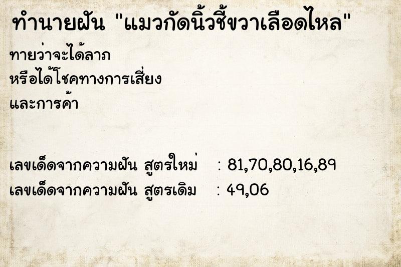 ทำนายฝันแมวกัดนิ้วชี้ขวาเลือดไหล ทำนายฝันทำนายฝันแมวกัดนิ้วชี้ขวาเลือดไหล