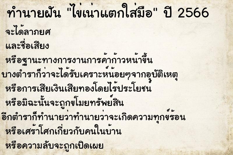 ทำนายฝัน ไข่เน่าแตกใส่มือ ทำนายฝัน ไข่เน่าแตกใส่มือ