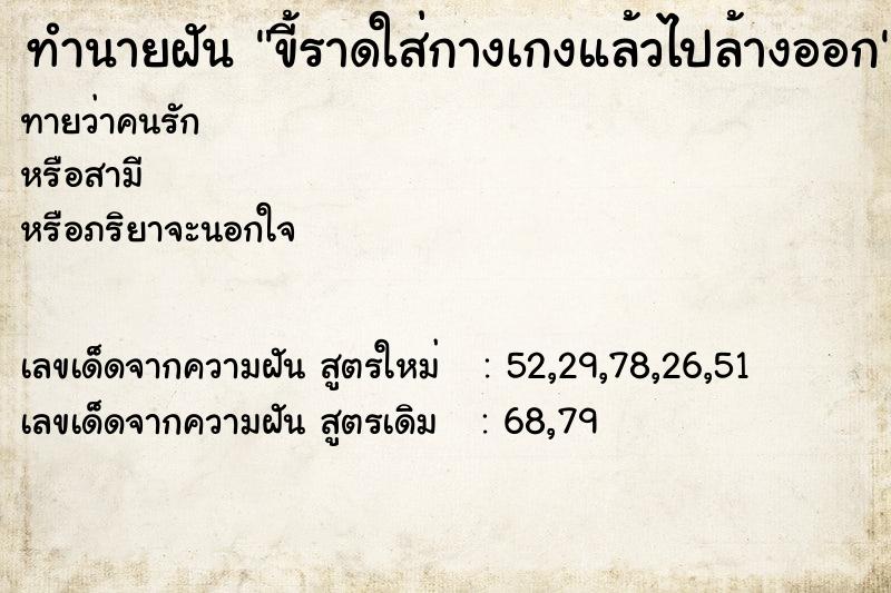 ทำนายฝัน ขี้ราดใส่กางเกงแล้วไปล้างออก ทำนายฝัน ขี้ราดใส่กางเกงแล้วไปล้างออก