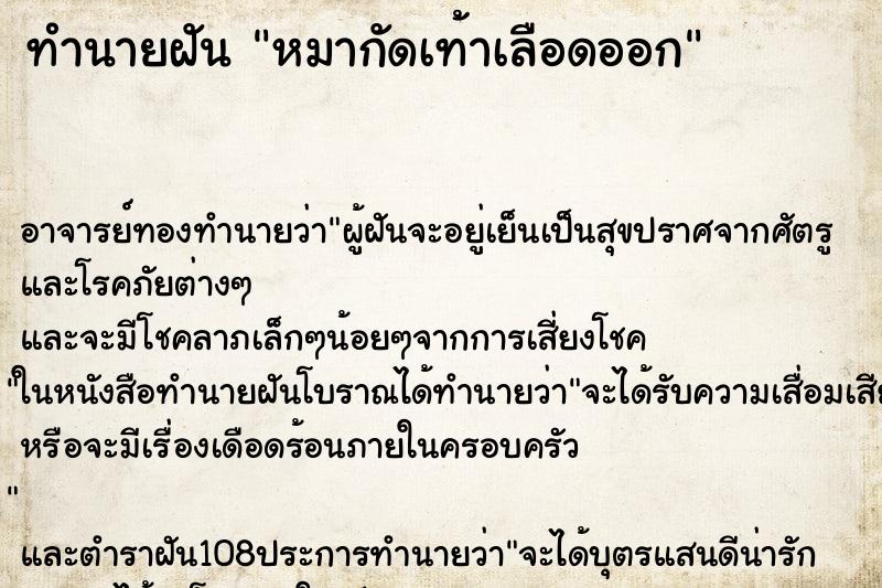 ทำนายฝัน หมากัดเท้าเลือดออก ตำราโบราณ แม่นที่สุดในโลก