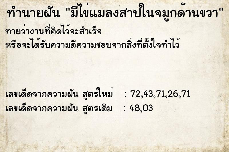 ทำนายฝันมีไข่แมลงสาปในจมูกด้านขวา ทำนายฝันทำนายฝันมีไข่แมลงสาปในจมูกด้านขวา