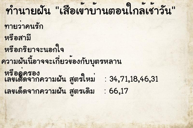 ทำนายฝัน เสือเข้าบ้านตอนใกล้เช้าวัน ทำนายฝัน เสือเข้าบ้านตอนใกล้เช้าวัน
