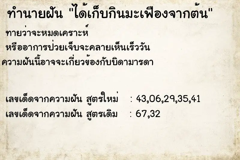 ทำนายฝัน ได้เก็บกินมะเฟืองจากต้น ตำราโบราณ แม่นที่สุดในโลก