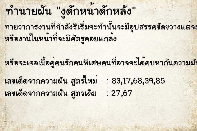 ทำนายฝัน งูดักหน้าดักหลัง