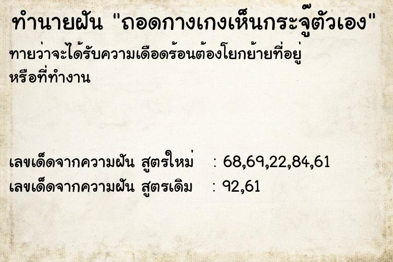 ทำนายฝันทำนายฝันถอดกางเกงเห็นกระจู๊ตัวเอง