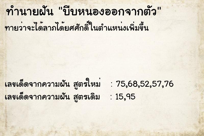 ทำนายฝันบีบหนองออกจากตัว ทำนายฝันทำนายฝันบีบหนองออกจากตัว
