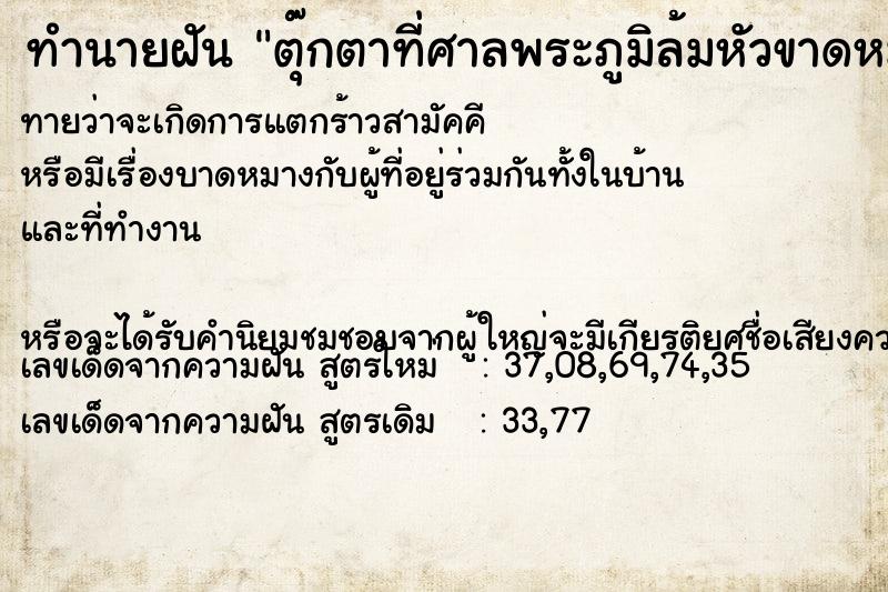 ทำนายฝันตุ๊กตาที่ศาลพระภูมิล้มหัวขาดหมดทุกตัว ทำนายฝันทำนายฝันตุ๊กตาที่ศาลพระภูมิล้มหัวขาดหมดทุกตัว