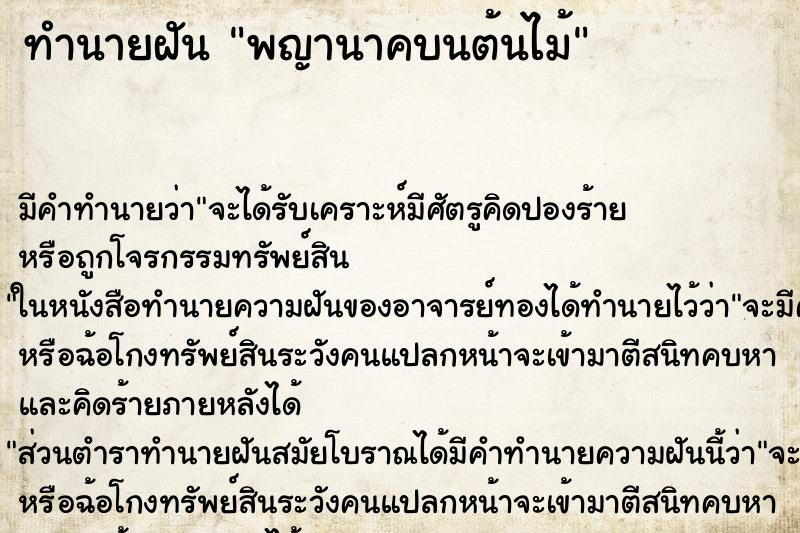 ทำนายฝันทำนายฝันพญานาคบนต้นไม้