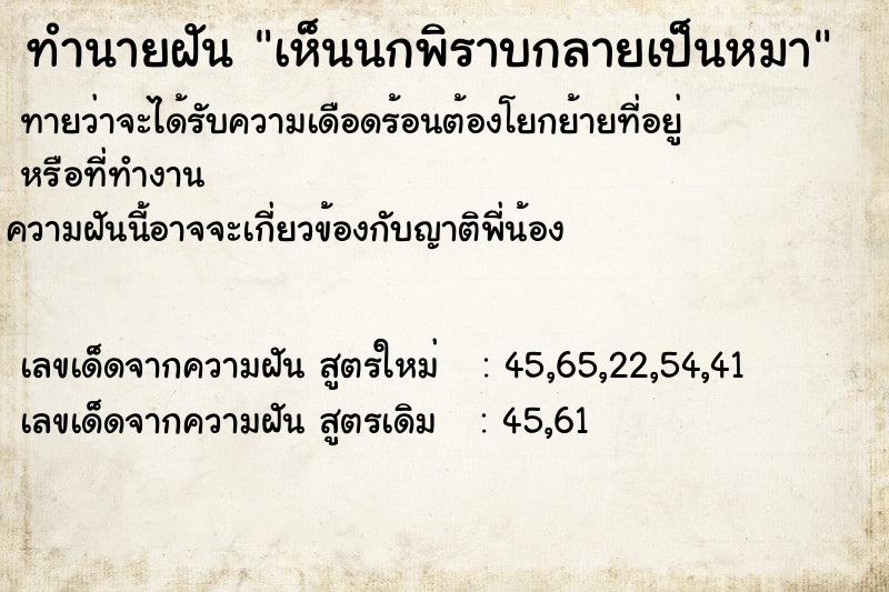 ทำนายฝันทำนายฝันเห็นนกพิราบกลายเป็นหมา