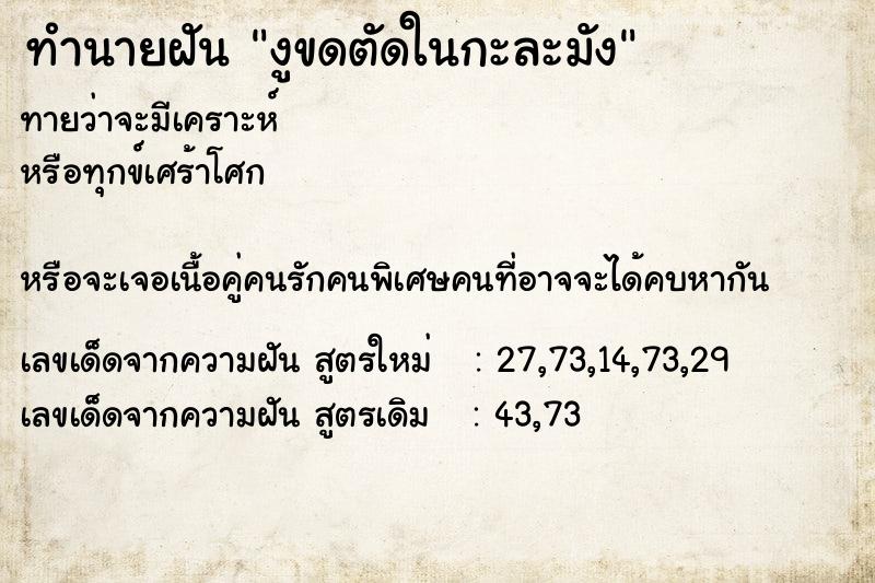 ทำนายฝันงูขดตัดในกะละมัง ทำนายฝันทำนายฝันงูขดตัดในกะละมัง