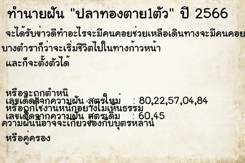 ทำนายฝัน ปลาทองตาย1ตัว ทำนายฝัน ปลาทองตาย1ตัว
