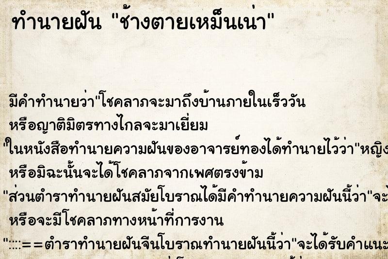 ทำนายฝัน ช้างตายเหม็นเน่า ทำนายฝัน ช้างตายเหม็นเน่า