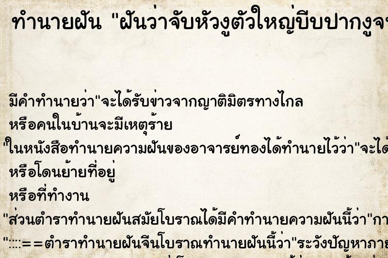 ทำนายฝัน ฝันว่าจับหัวงูตัวใหญ่บีบปากงูจนอ้า ทำนายฝัน ฝันว่าจับหัวงูตัวใหญ่บีบปากงูจนอ้า