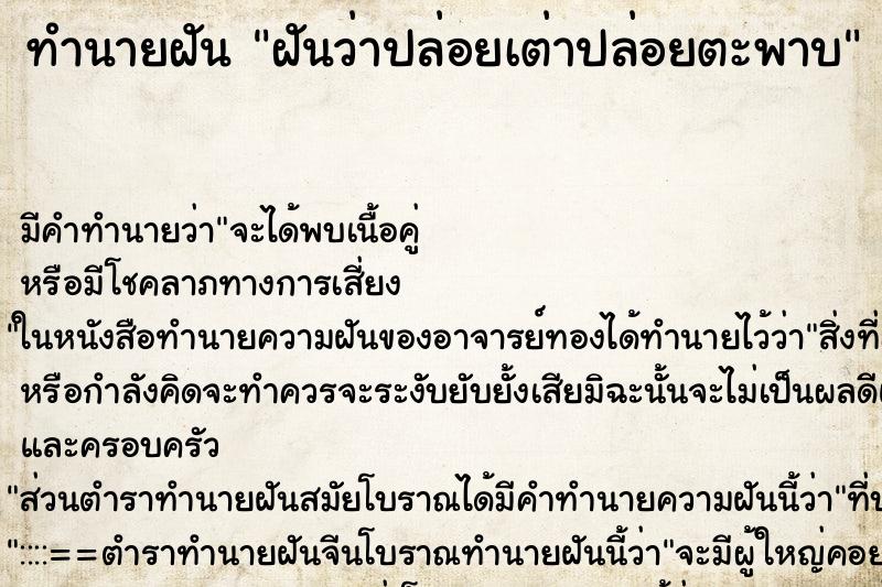 ทำนายฝัน ฝันว่าปล่อยเต่าปล่อยตะพาบ ตำราโบราณ แม่นที่สุดในโลก