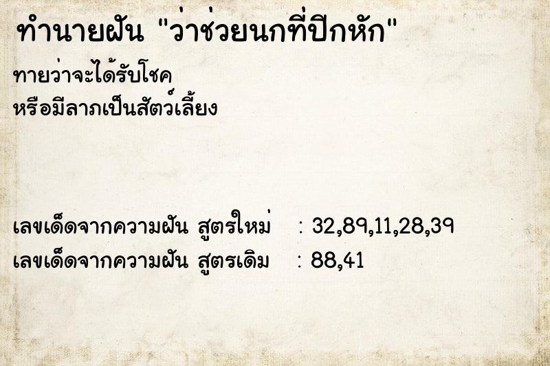 ทำนายฝันว่าช่วยนกที่ปีกหัก ทำนายฝันทำนายฝันว่าช่วยนกที่ปีกหัก