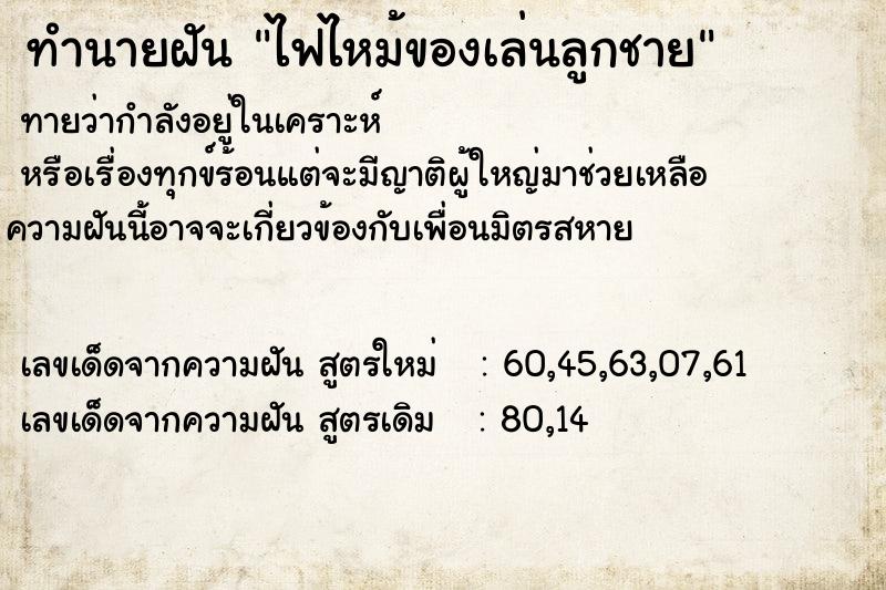 ทำนายฝันทำนายฝันไฟไหม้ของเล่นลูกชาย